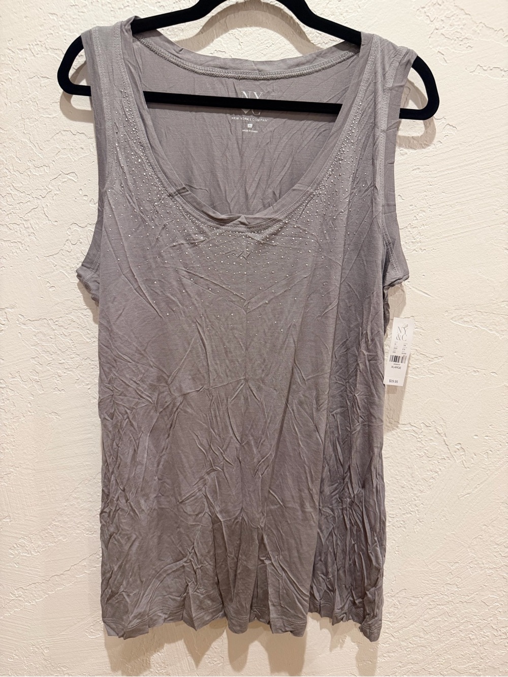New York & Company Silver-Gray Embellished Scoop Neck Tank